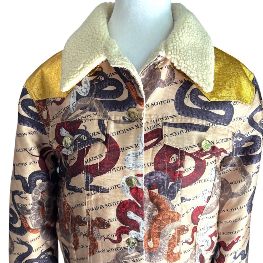 SCOTCH & S0DA Maison Bomber Jacket NWOT MultiColor Snakes with Gold Detail Sz S - Picture 2 of 14